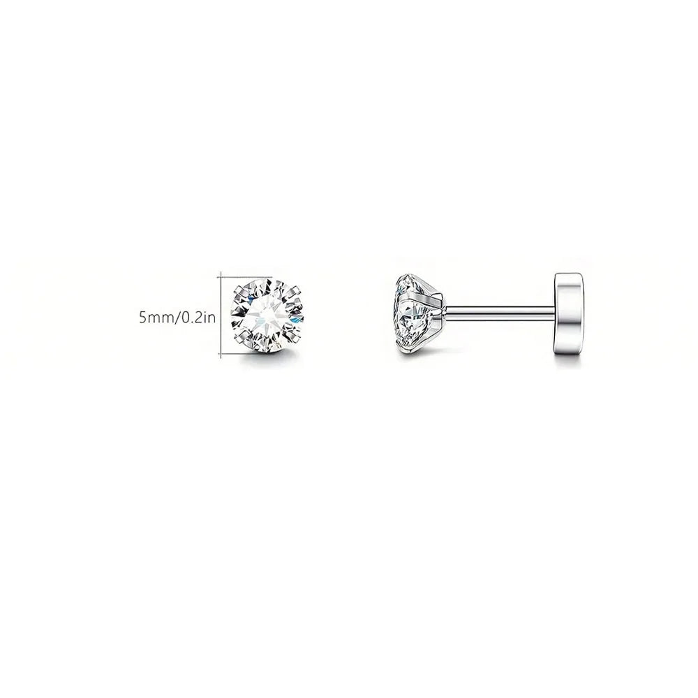 1 Paire de Boucles d’Oreilles Piercing en Acier Inoxydable avec Zircon Cubique Transparent – Clou Plat à Vis pour Tragus, Homme & Femme