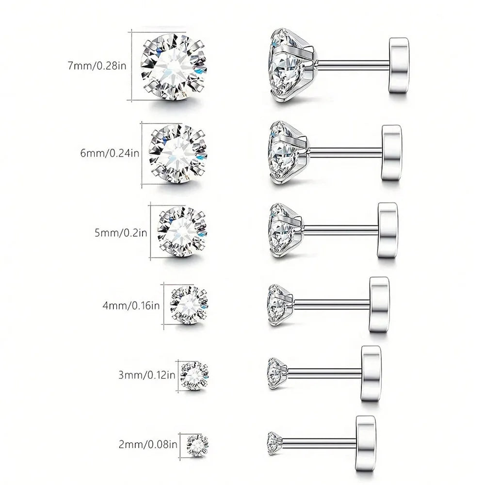 1 Paire de Boucles d’Oreilles Piercing en Acier Inoxydable avec Zircon Cubique Transparent – Clou Plat à Vis pour Tragus, Homme & Femme