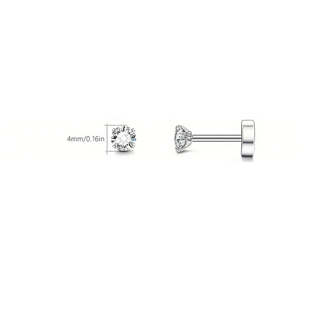1 Paire de Boucles d’Oreilles Piercing en Acier Inoxydable avec Zircon Cubique Transparent – Clou Plat à Vis pour Tragus, Homme & Femme