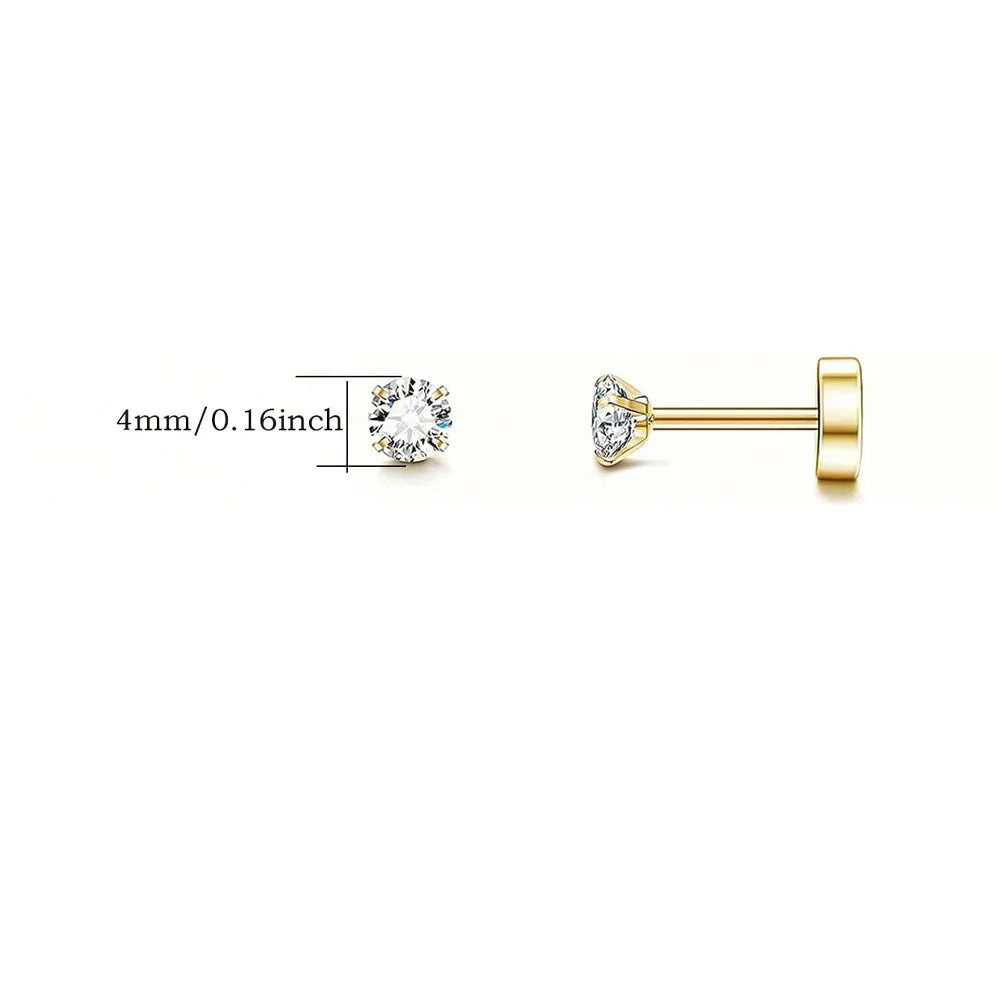 1 Paire de Boucles d’Oreilles Piercing en Acier Inoxydable avec Zircon Cubique Transparent – Clou Plat à Vis pour Tragus, Homme & Femme
