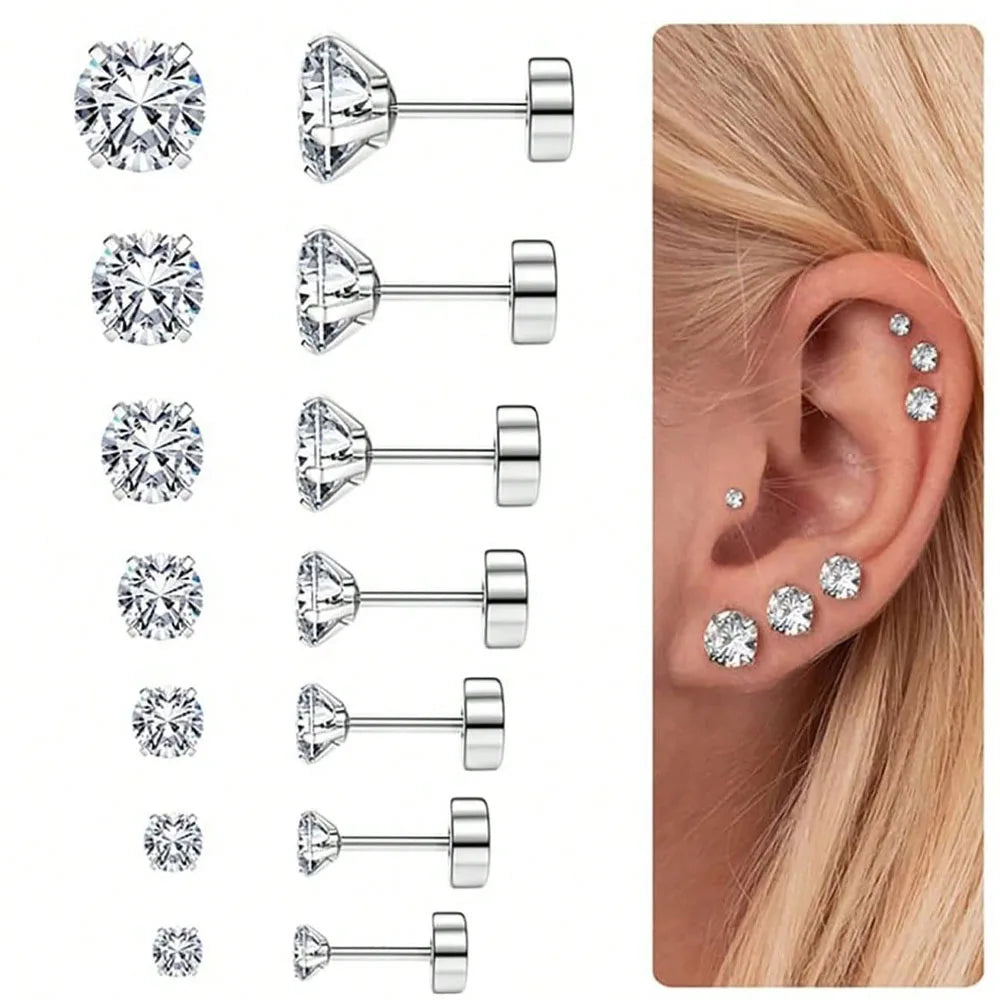 1 Paire de Boucles d’Oreilles Piercing en Acier Inoxydable avec Zircon Cubique Transparent – Clou Plat à Vis pour Tragus, Homme & Femme