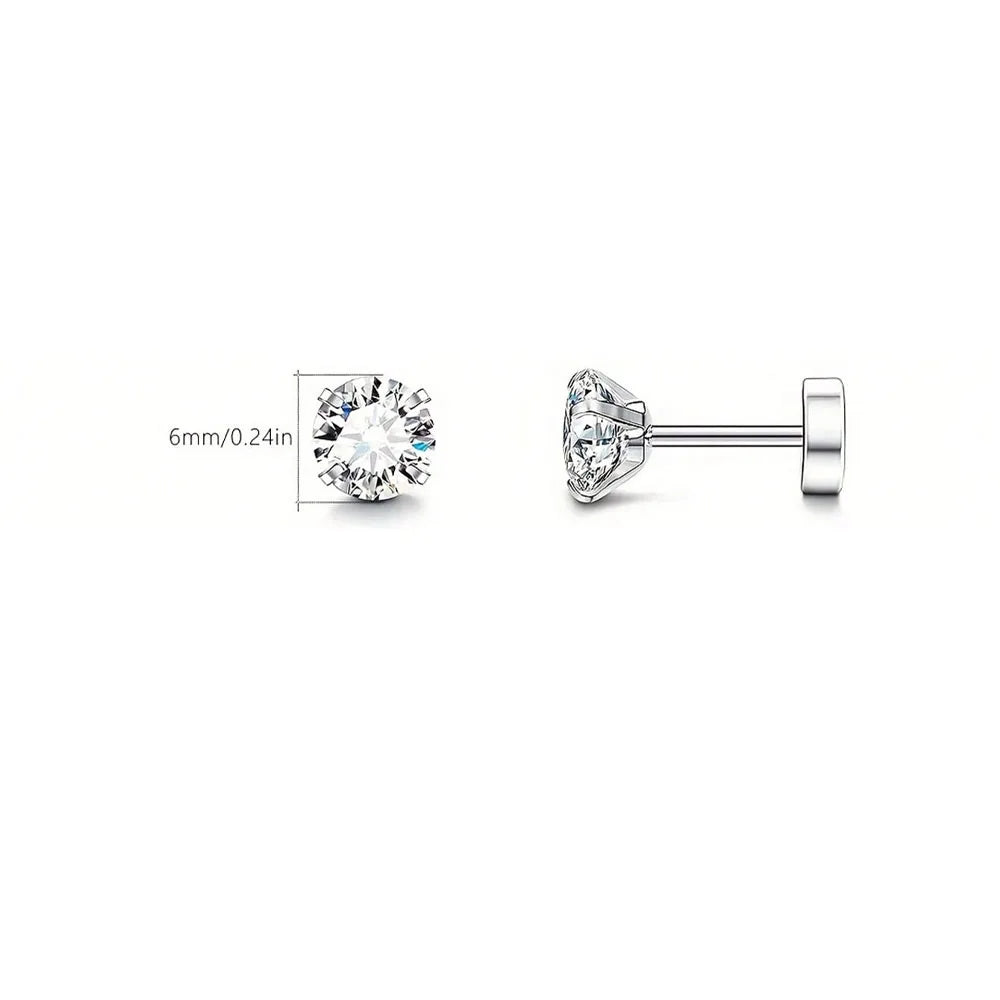 1 Paire de Boucles d’Oreilles Piercing en Acier Inoxydable avec Zircon Cubique Transparent – Clou Plat à Vis pour Tragus, Homme & Femme