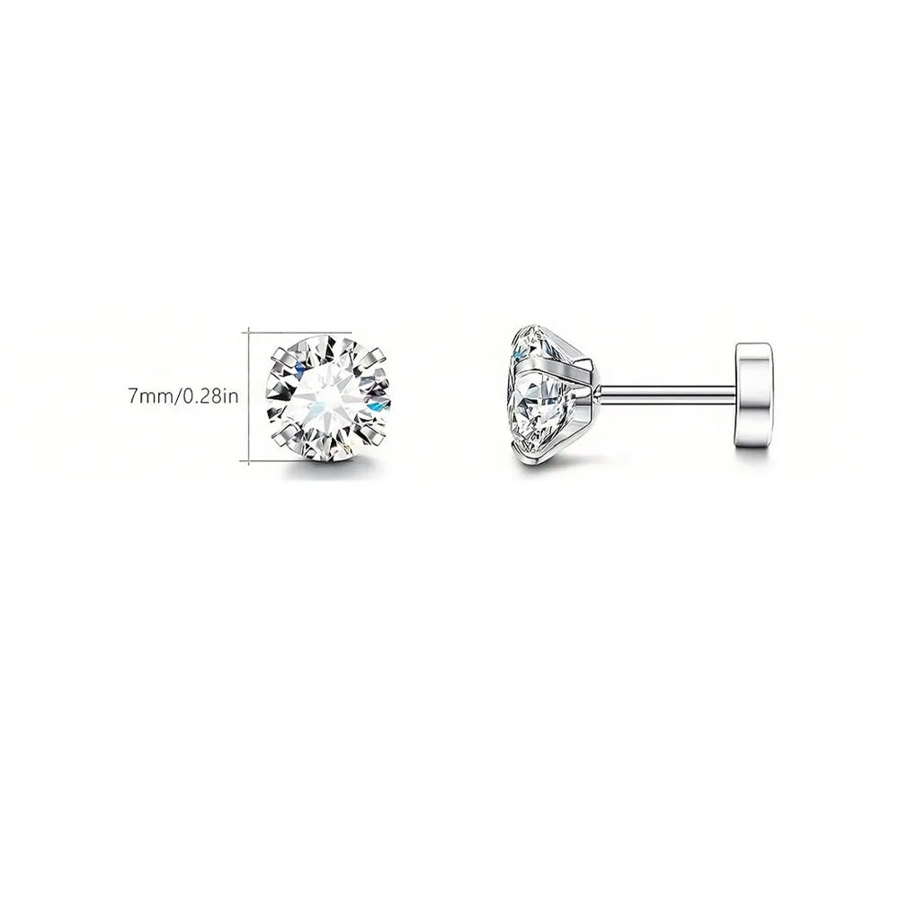 1 Paire de Boucles d’Oreilles Piercing en Acier Inoxydable avec Zircon Cubique Transparent – Clou Plat à Vis pour Tragus, Homme & Femme