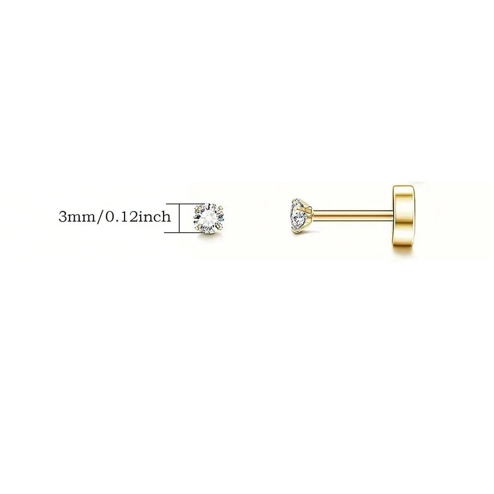 1 Paire de Boucles d’Oreilles Piercing en Acier Inoxydable avec Zircon Cubique Transparent – Clou Plat à Vis pour Tragus, Homme & Femme