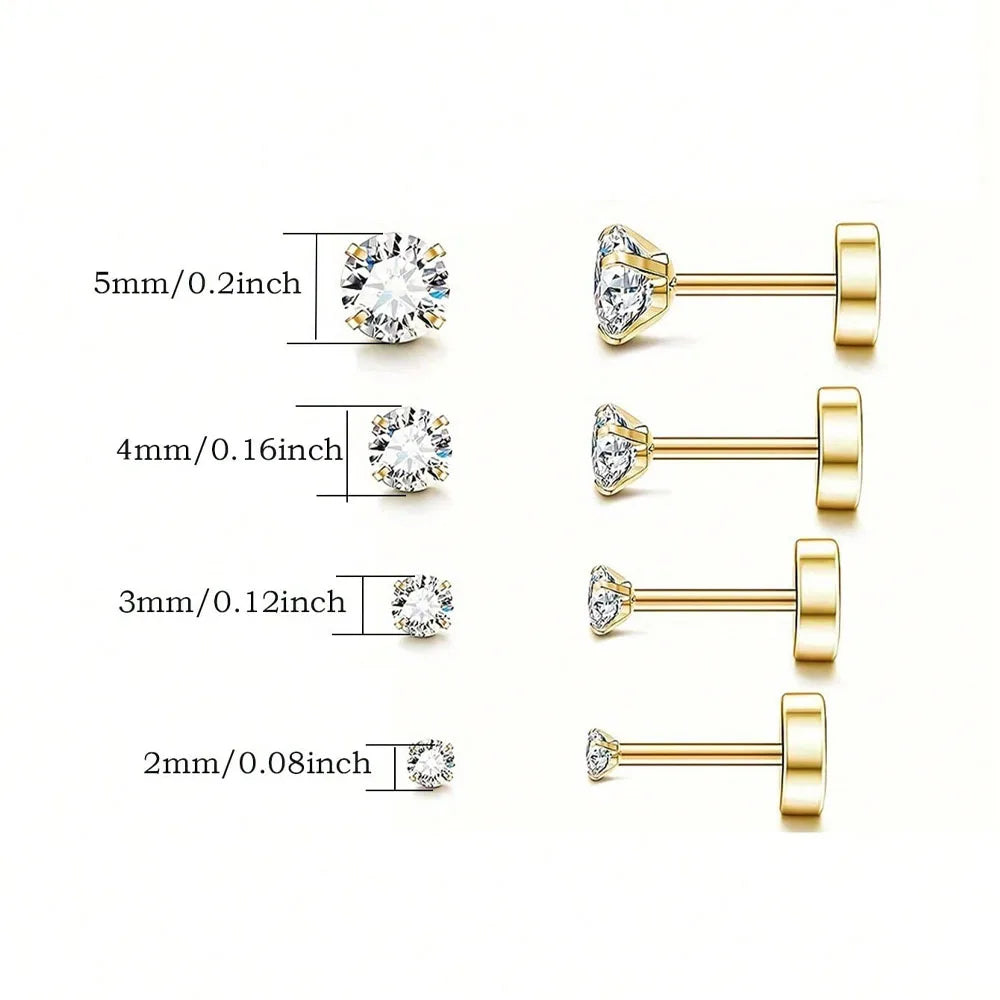 1 Paire de Boucles d’Oreilles Piercing en Acier Inoxydable avec Zircon Cubique Transparent – Clou Plat à Vis pour Tragus, Homme & Femme