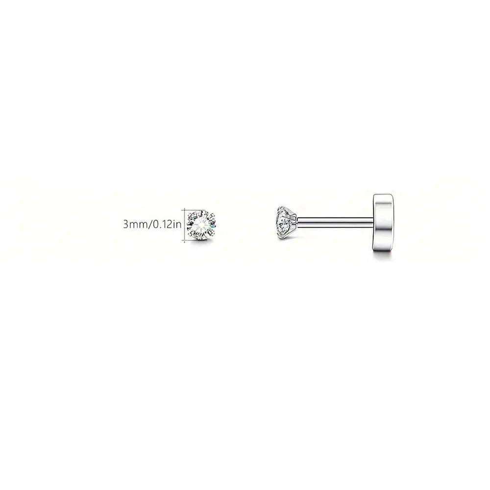 1 Paire de Boucles d’Oreilles Piercing en Acier Inoxydable avec Zircon Cubique Transparent – Clou Plat à Vis pour Tragus, Homme & Femme