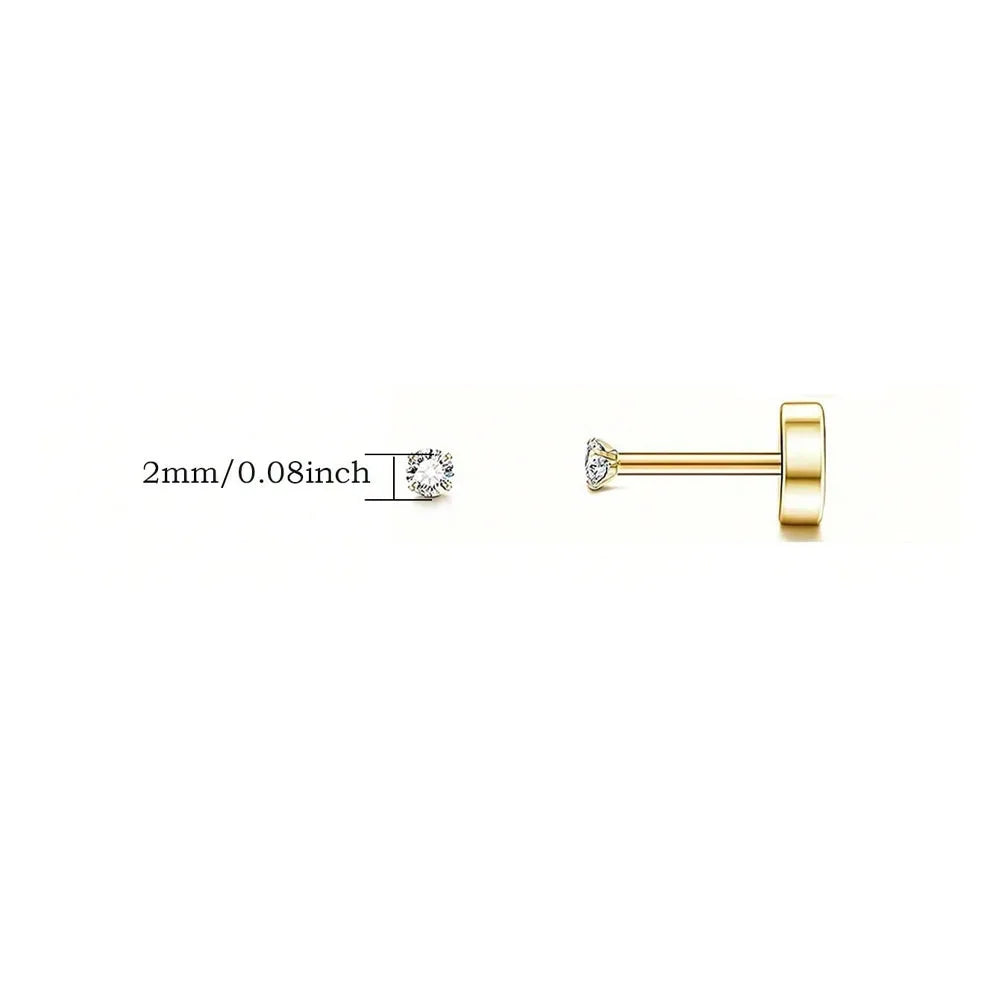 1 Paire de Boucles d’Oreilles Piercing en Acier Inoxydable avec Zircon Cubique Transparent – Clou Plat à Vis pour Tragus, Homme & Femme