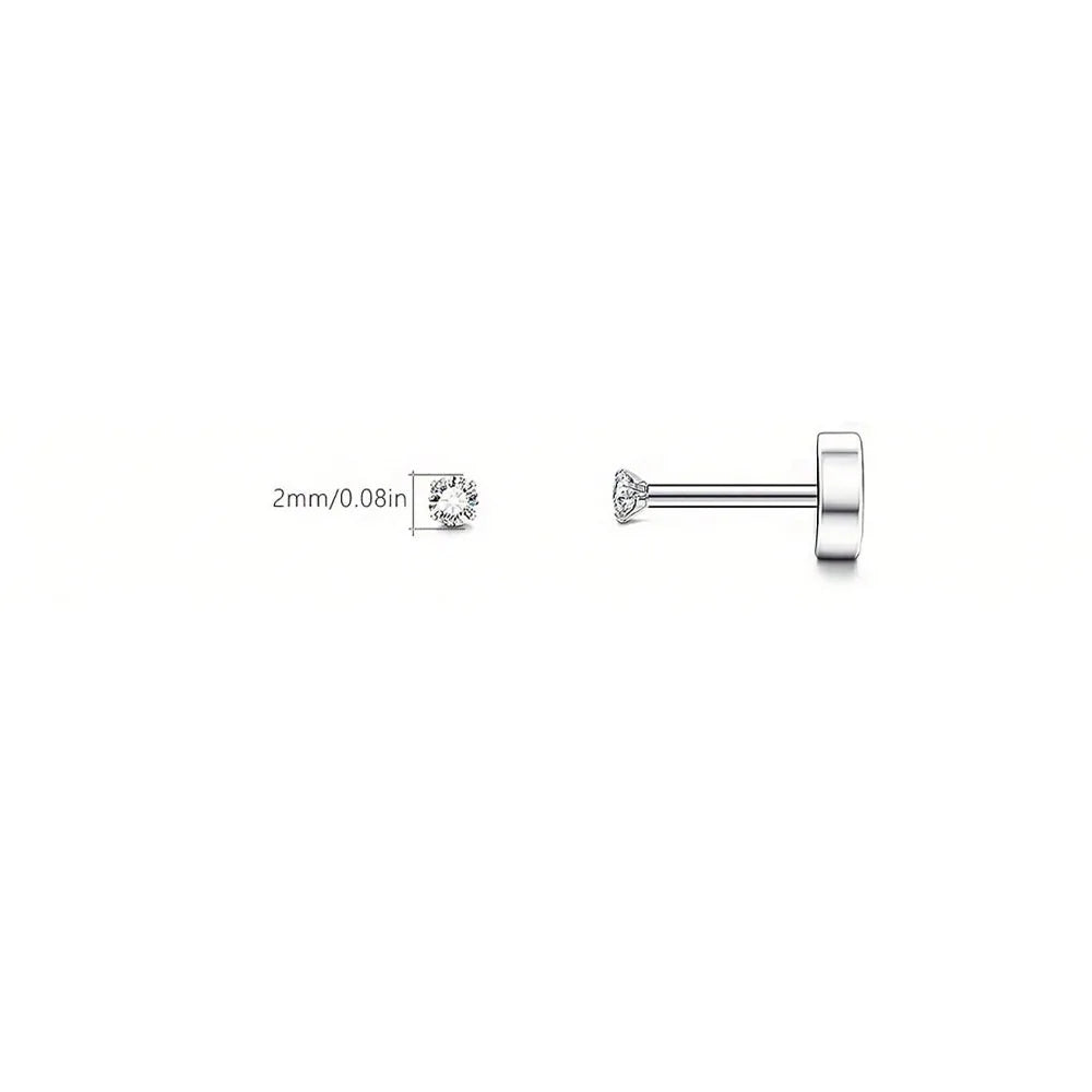 1 Paire de Boucles d’Oreilles Piercing en Acier Inoxydable avec Zircon Cubique Transparent – Clou Plat à Vis pour Tragus, Homme & Femme