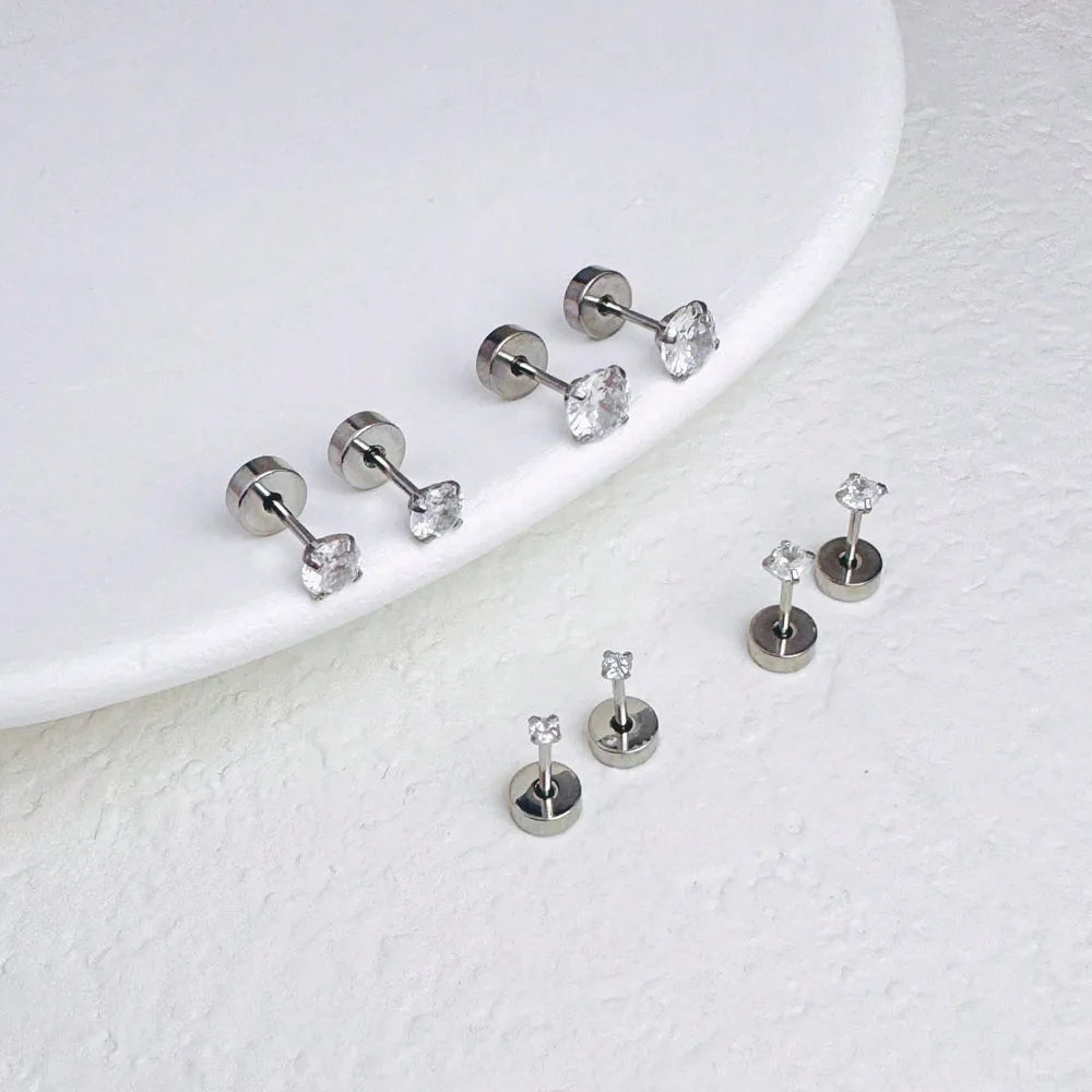 1 Paire de Boucles d’Oreilles Piercing en Acier Inoxydable avec Zircon Cubique Transparent – Clou Plat à Vis pour Tragus, Homme & Femme