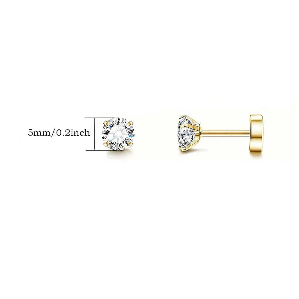 1 Paire de Boucles d’Oreilles Piercing en Acier Inoxydable avec Zircon Cubique Transparent – Clou Plat à Vis pour Tragus, Homme & Femme