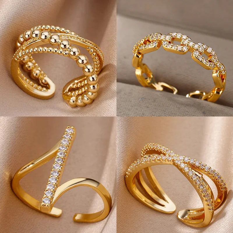 Bague Géométrique Velora – Dorée Acier Inoxydable