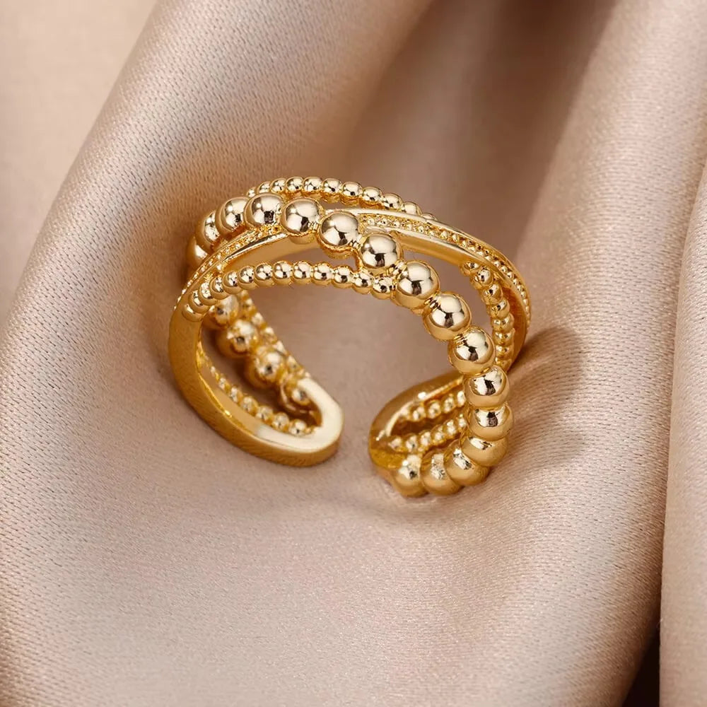 Bague Géométrique Velora – Dorée Acier Inoxydable