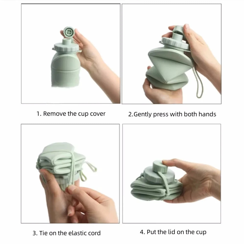 Gourde Pliable en Silicone 600 ml – Bouteille Réutilisable en Silicone Alimentaire (FDA), Portable pour Randonnée, Voyage, Fitness