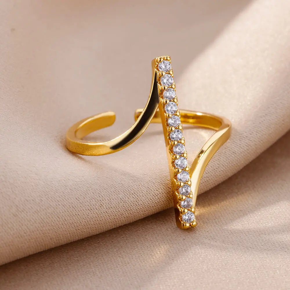 Bague Géométrique Velora – Dorée Acier Inoxydable