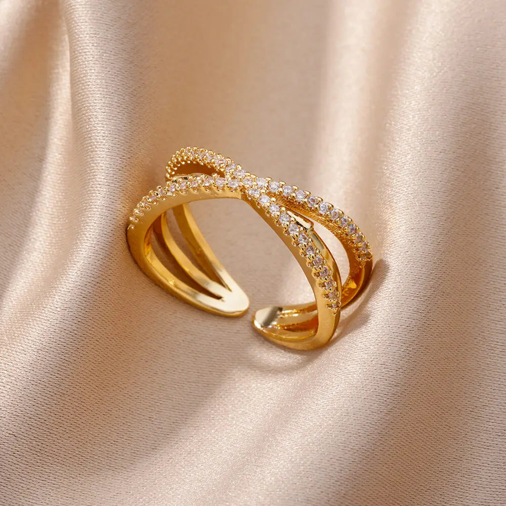 Bague Géométrique Velora – Dorée Acier Inoxydable