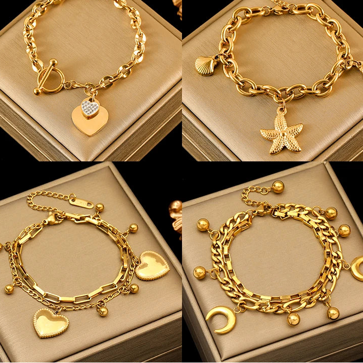 Bracelet Velora – Étoile de Mer & Lune Dorée
Laissez-vous séduire par ce bracelet délicat orné de charms étoile de mer, lune et étoile. Sa finition dorée élégante apporte une touche de poésie et de raffinement à